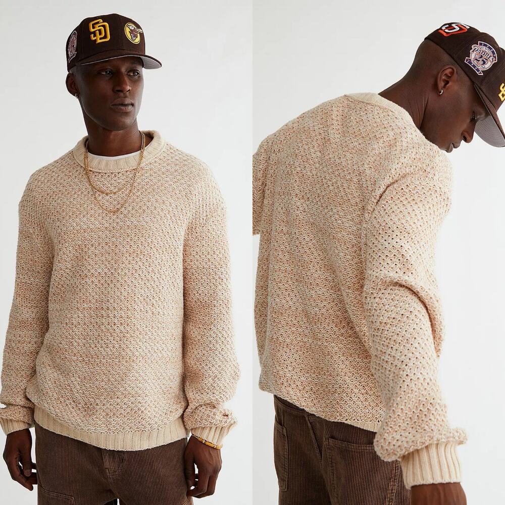 BDG Urban Outfitters Ecru Otto Waffle Knit Sweater Beige Men's M